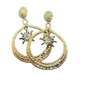 Gold-Tone Hypoallergenic Starburst Drop Earrings With Textured Hoop Detailing